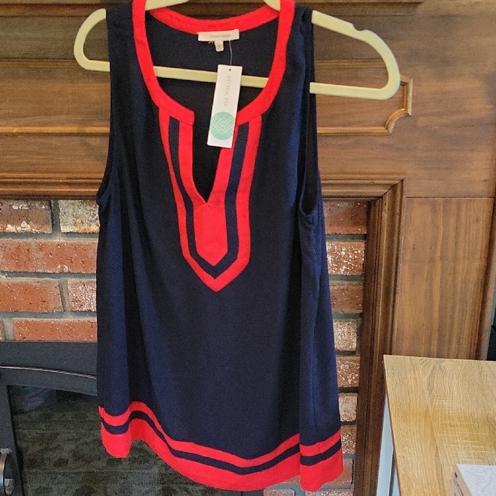 Navy and Red Sleeveless Top